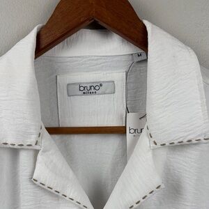 NWT Bruno Milano White Textured Short Sleeve button Shirt medium classic texture